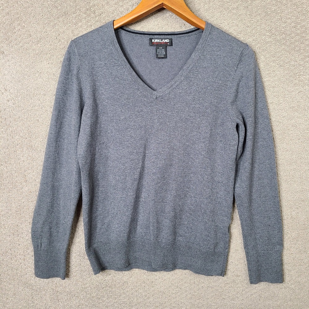 Kirkland Sweater Mens M Gray V Neck Pima Cotton Nylon Long Sleeve‎ Casual Soft
